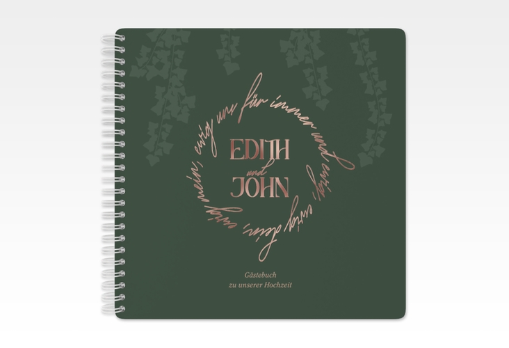 Gästebuch Hochzeit Efeugrün Ringbindung rosegold im Fantasy-Elfen-Design mit Efeu