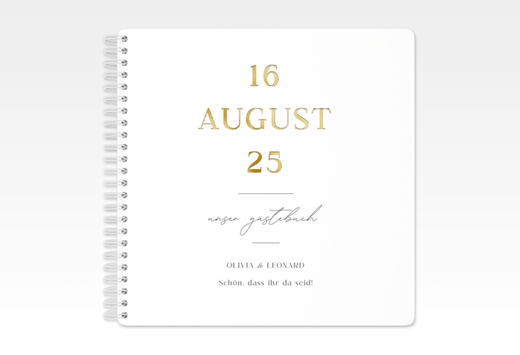 Gästebuch Hochzeit Authentisch Ringbindung gold in schlichtem Design mit großem Hochzeitsdatum