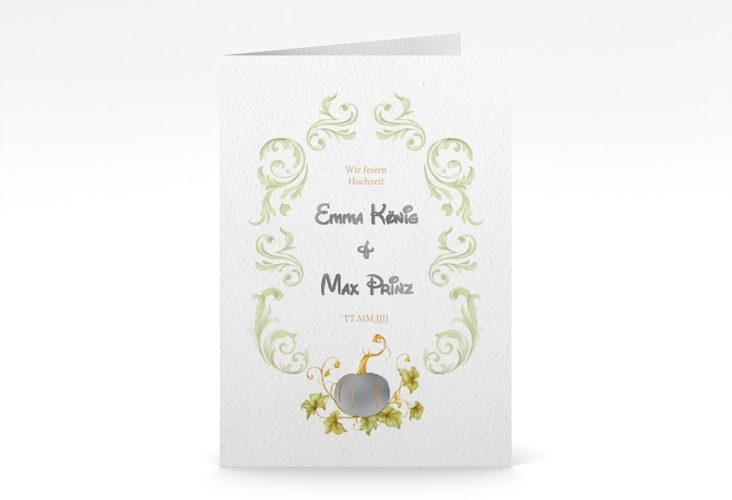 Einladungskarte Hochzeit Märchenhaft A6 Klappkarte hoch silber