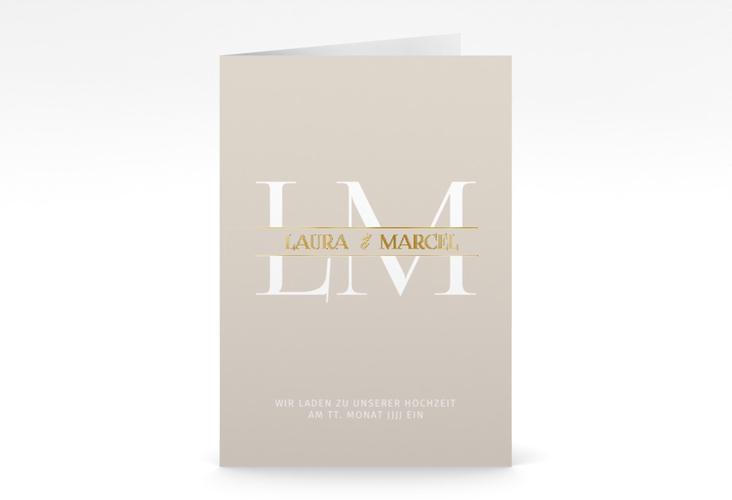 Einladungskarte Hochzeit Monogramm A6 Klappkarte hoch gold