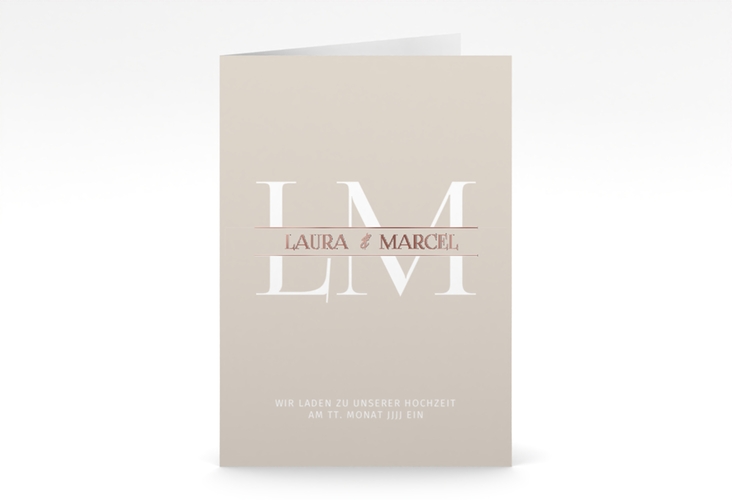 Einladungskarte Hochzeit Monogramm A6 Klappkarte hoch rosegold