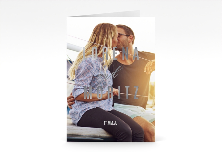 Einladungskarte Hochzeit Memory A6 Klappkarte hoch silber