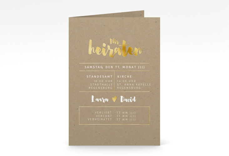 Einladungskarte Hochzeit Letterbox A6 Klappkarte hoch gold