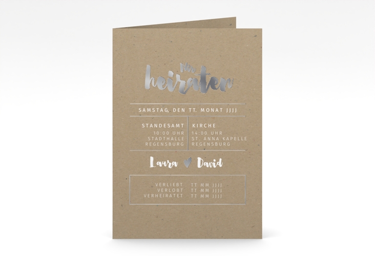 Einladungskarte Hochzeit Letterbox A6 Klappkarte hoch silber