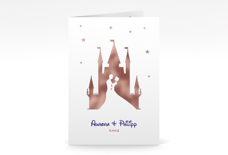 Einladungskarte Hochzeit Castle A6 Klappkarte hoch rosegold