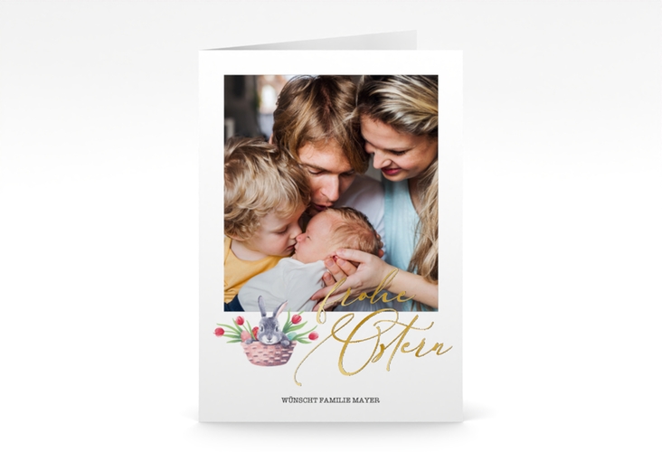 Osterkarte Osternest A6 Klappkarte hoch gold