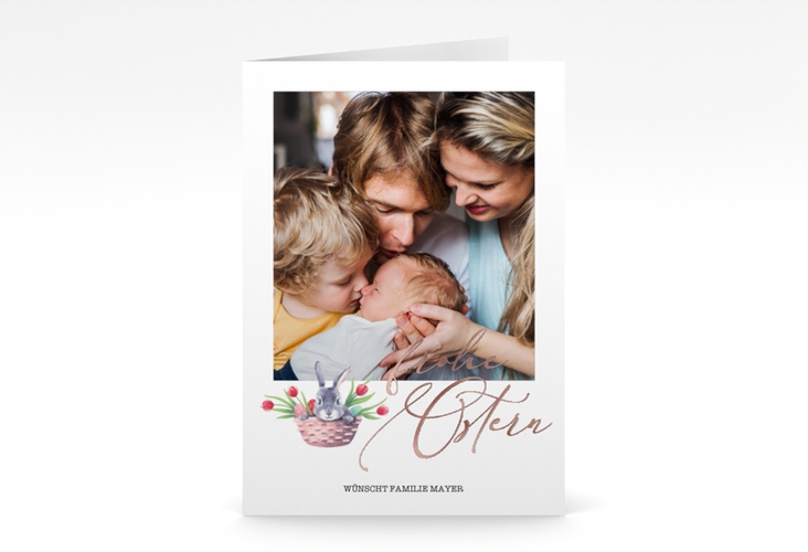 Osterkarte Osternest A6 Klappkarte hoch rosegold