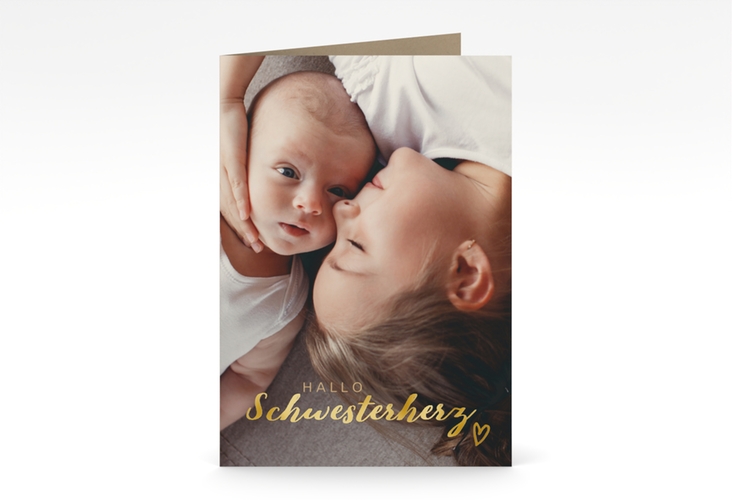 Geburtskarte Schwesterherz A6 Klappkarte hoch gold