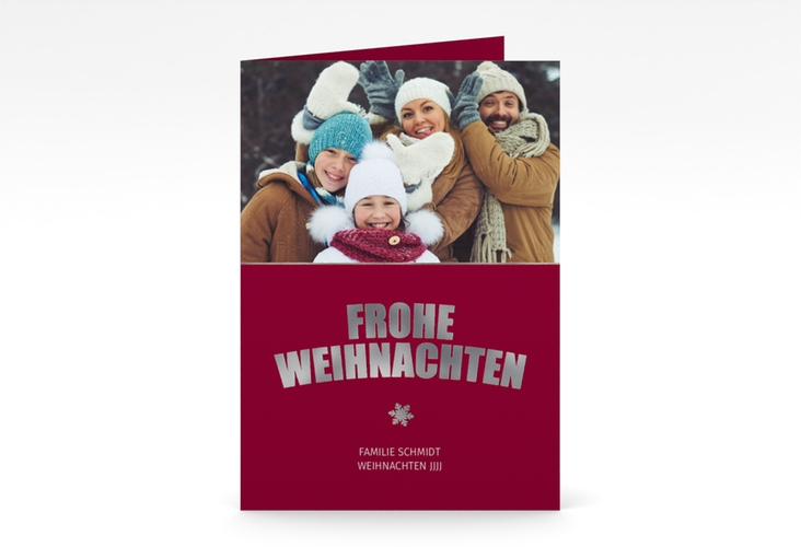 Weihnachtskarte Festtag A6 Klappkarte hoch silber zum Personalisieren mit Foto