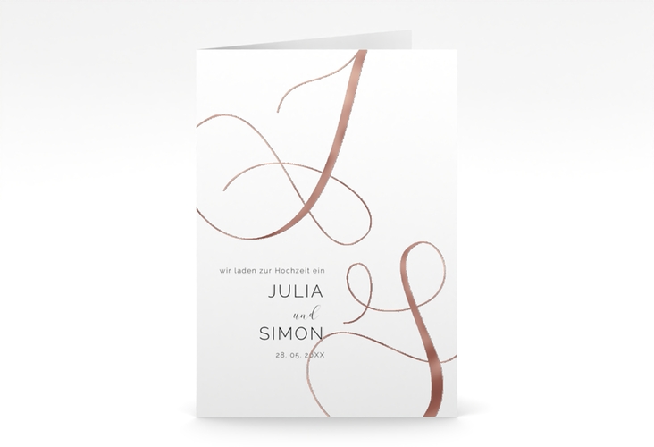 Hochzeitseinladung Eheschließung A6 Klappkarte hoch rosegold mit Gräsern und Trockenblumen für Boho-Hochzeit