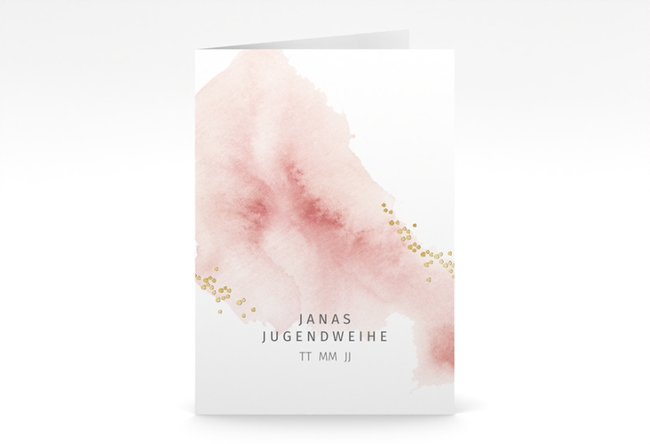 Einladung Jugendweihe Sacramento A6 Klappkarte hoch gold in elegantem Aquarell-Look