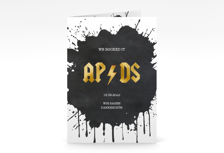 Danksagungskarte Hochzeit Hardrock A6 Klappkarte hoch gold für Rockband-Fans