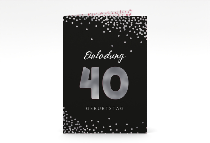 Einladung 40. Geburtstag Glitzer A6 Klappkarte hoch silber