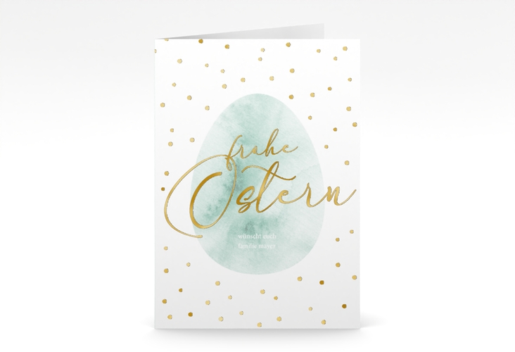 Osterkarte Osterei A6 Klappkarte hoch gold mit Punkten
