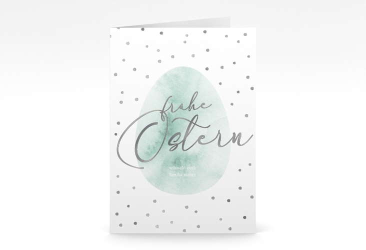 Osterkarte Osterei A6 Klappkarte hoch silber mit Punkten