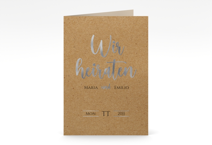 Einladungskarte Hochzeit Noble A6 Klappkarte hoch silber mit elegantem Schriftzug