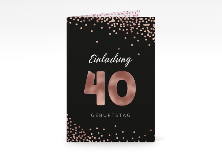 Einladung 40. Geburtstag Glitzer A6 Klappkarte hoch rosegold