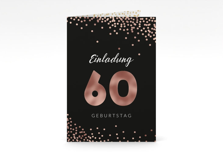 Einladung 60. Geburtstag Glitzer A6 Klappkarte hoch rosegold