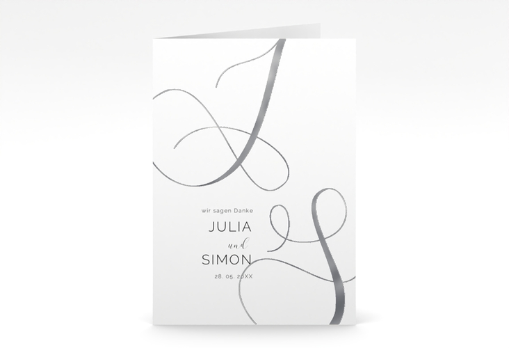 Danksagungskarte Hochzeit Eheschließung A6 Klappkarte hoch silber mit Gräsern und Trockenblumen für Boho-Hochzeit