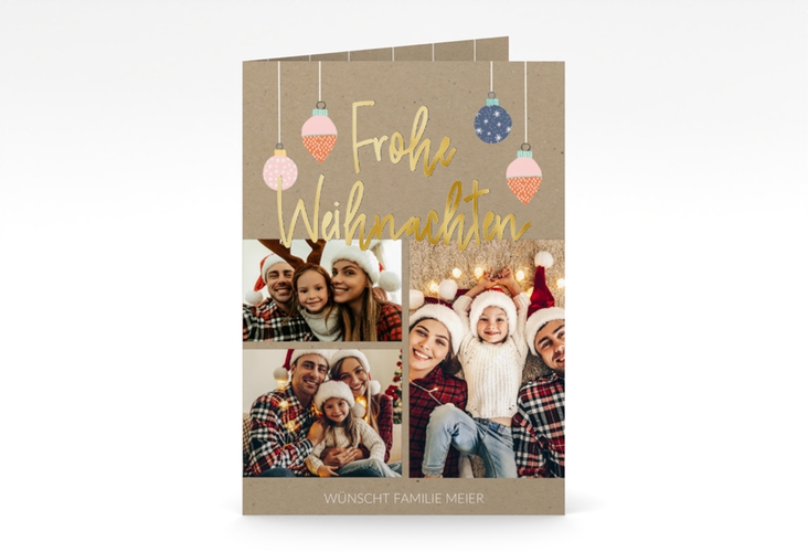 Weihnachtskarte Weihnachtsfreude A6 Klappkarte hoch gold