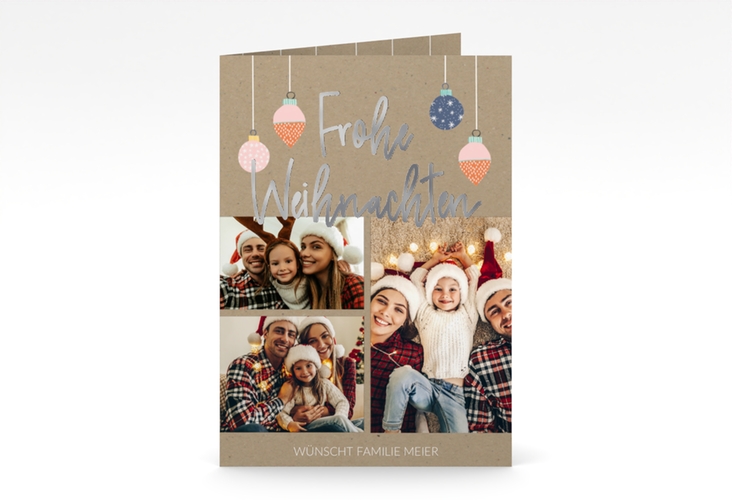 Weihnachtskarte Weihnachtsfreude A6 Klappkarte hoch silber