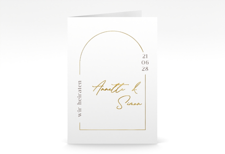 Einladungskarte Hochzeit Rundung A6 Klappkarte hoch gold