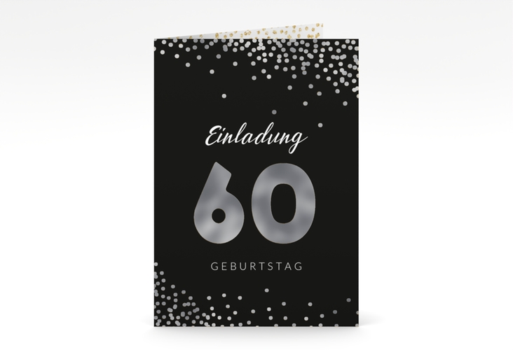 Einladung 60. Geburtstag Glitzer A6 Klappkarte hoch silber