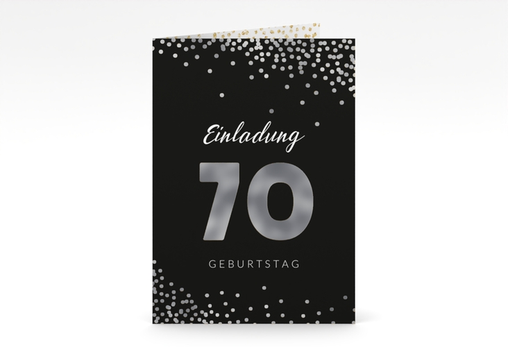 Einladung 70. Geburtstag Glitzer A6 Klappkarte hoch silber