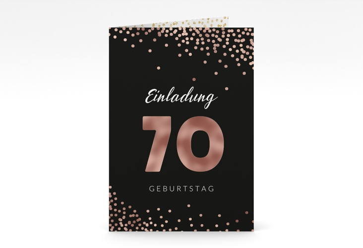 Einladung 70. Geburtstag Glitzer A6 Klappkarte hoch rosegold