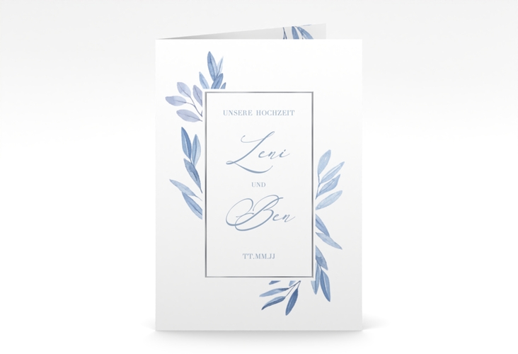 Einladungskarte Hochzeit Classicblue A6 Klappkarte hoch silber