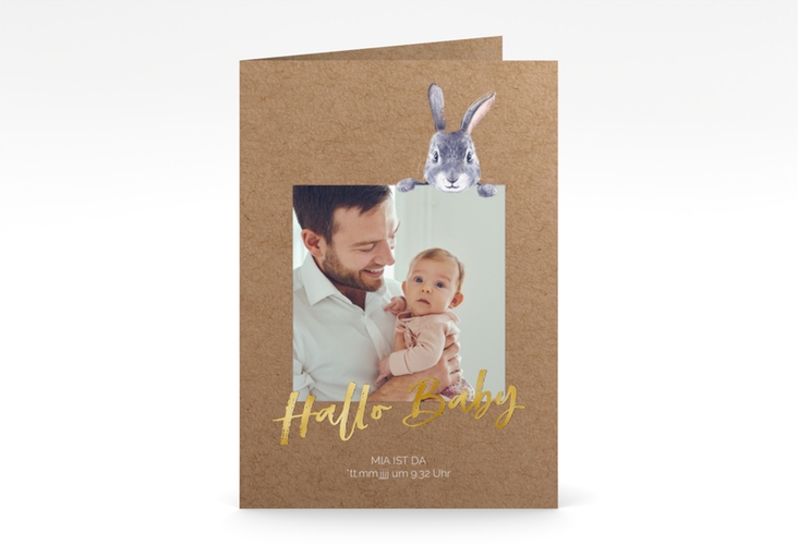 Geburtskarte Hasi A6 Klappkarte hoch gold