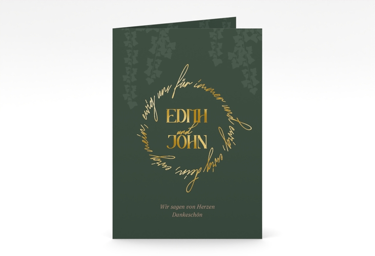 Danksagungskarte Hochzeit Efeugrün A6 Klappkarte hoch gold im Fantasy-Elfen-Design mit Efeu