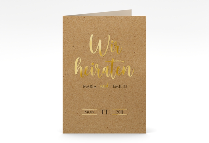 Einladungskarte Hochzeit Noble A6 Klappkarte hoch gold mit elegantem Schriftzug