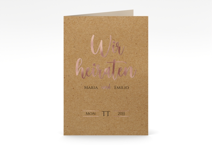 Einladungskarte Hochzeit Noble A6 Klappkarte hoch rosegold mit elegantem Schriftzug