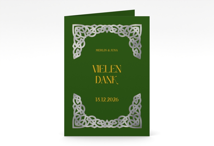 Dankeskarte Hochzeit Celtic A6 Klappkarte hoch silber mit keltischem Knoten in irischen Farben
