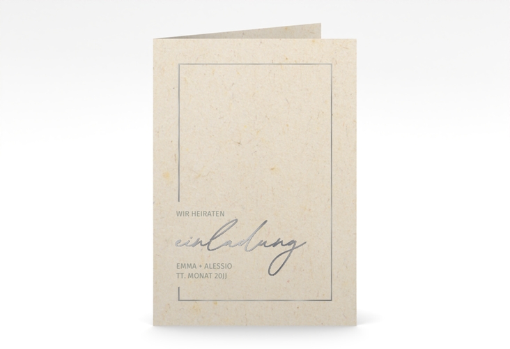 Einladungskarte Hochzeit Simple Line A6 Klappkarte hoch silber
