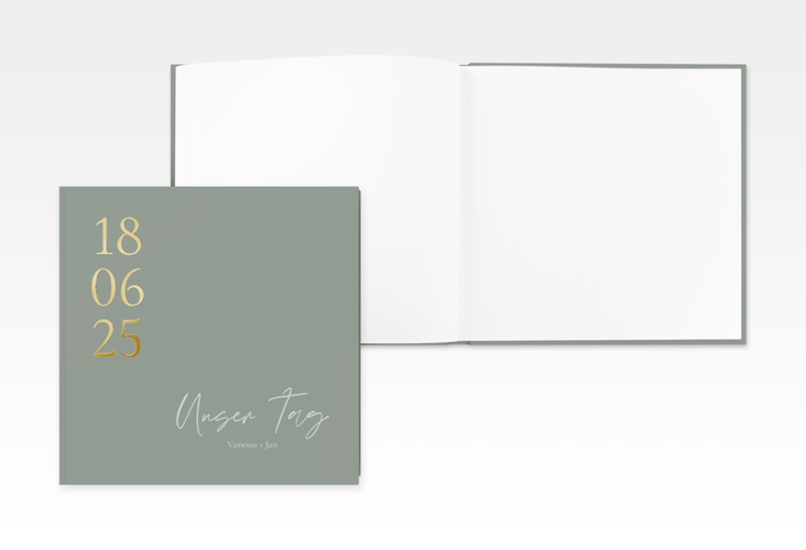 Gästebuch Creation Day 20 x 20 cm, Hardcover gold mit Datum im minimalistischen Design