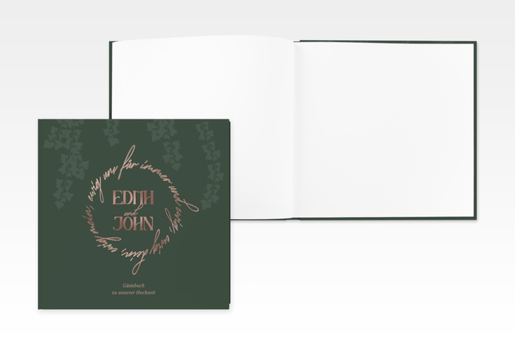 Gästebuch Creation Efeugrün 20 x 20 cm, Hardcover rosegold im Fantasy-Elfen-Design mit Efeu