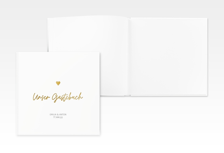 Gästebuch Creation Hochzeit Herzschlag 20 x 20 cm, Hardcover gold schlicht und elegant mit Herzchen