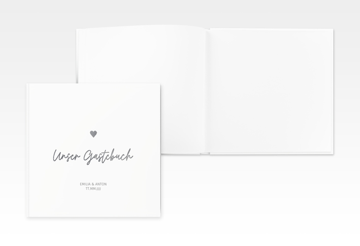 Gästebuch Creation Hochzeit Herzschlag 20 x 20 cm, Hardcover silber schlicht und elegant mit Herzchen