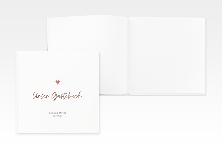 Gästebuch Creation Hochzeit Herzschlag 20 x 20 cm, Hardcover rosegold schlicht und elegant mit Herzchen