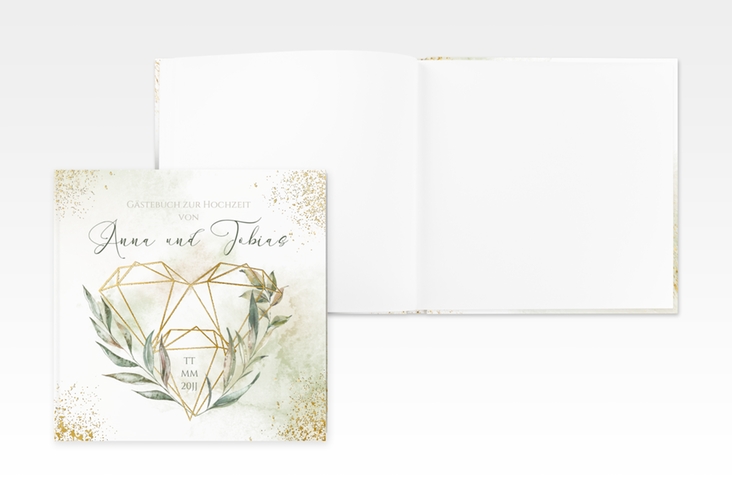 Gästebuch Creation Heartfelt 20 x 20 cm, Hardcover gold mit Diamanten im Geometric Design