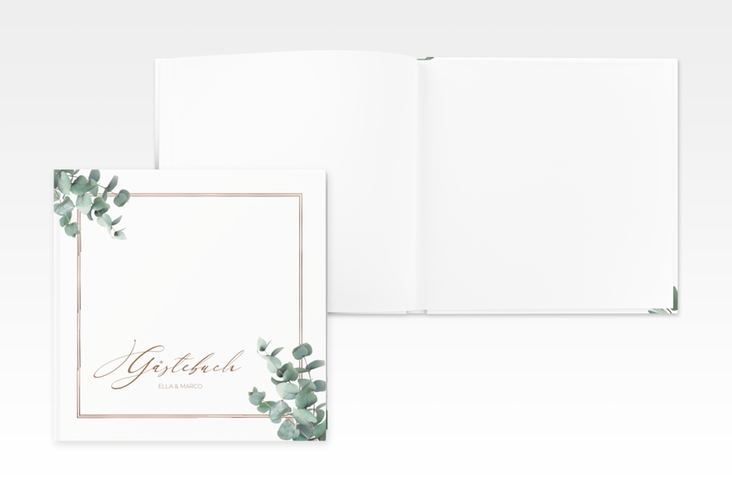 Gästebuch Creation Hochzeit Eucalypt 20 x 20 cm, Hardcover rosegold mit Eukalyptus und edlem Rahmen