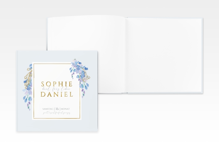 Gästebuch Creation Hochzeit Blauregen 20 x 20 cm, Hardcover gold mit Wisteria-Blüten