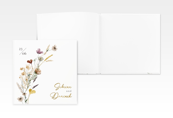 Gästebuch Creation Hochzeit Sauvages 20 x 20 cm, Hardcover gold mit getrockneten Wiesenblumen