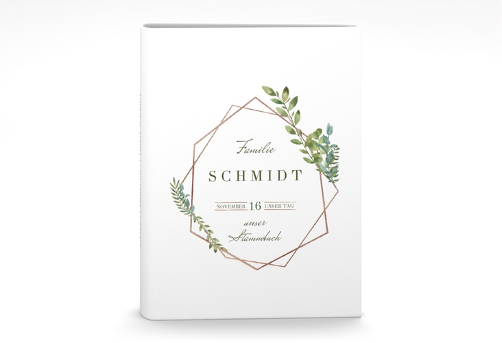 Stammbuch A5 Herbarium Stammbuch A5 rosegold mit geometrischem Rahmen und Blätter-Dekor