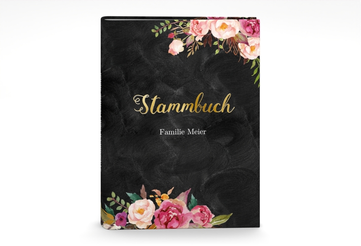 Stammbuch A5 Flowers Stammbuch A5 gold mit bunten Aquarell-Blumen