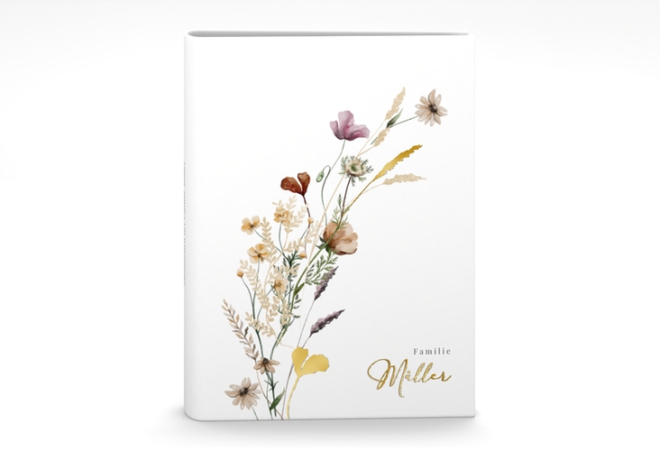Stammbuch A5 Sauvages Stammbuch A5 gold mit getrockneten Wiesenblumen