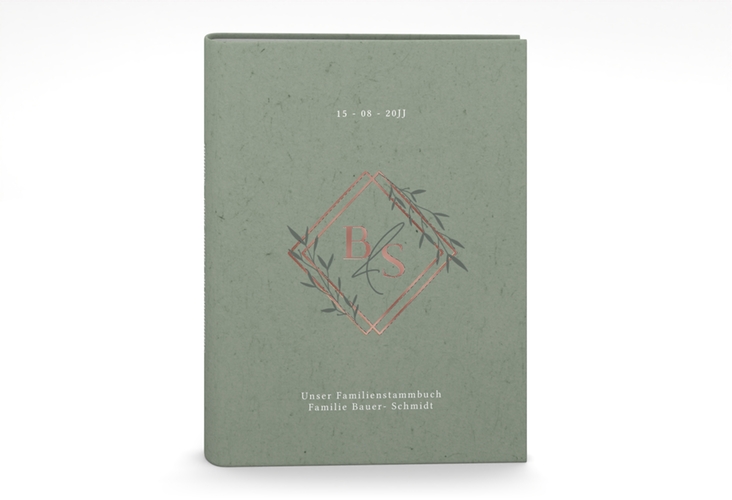 Stammbuch A5 Greenletter Stammbuch A5 rosegold mit Initialen in elegantem Goldrahmen mit Blättern