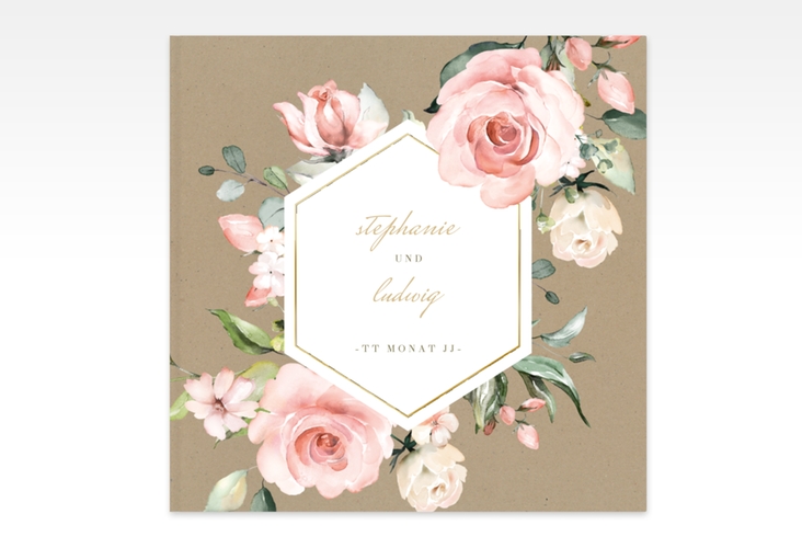 Gästebuch Creation Graceful 20 x 20 cm, Hardcover gold mit Rosenblüten in Rosa und Weiß